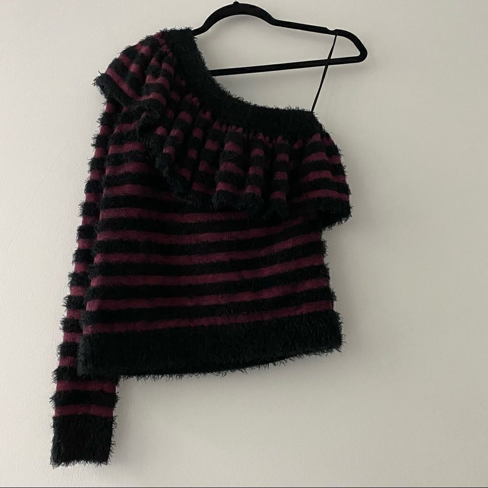 Wayf Johnie Ruffled Stripe One Shoulder Sweater Size Small